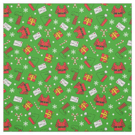Tecido Crianças Diversão Verde e Elf de Natal Vermelho