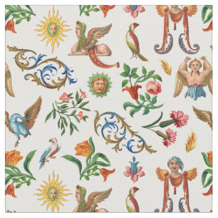 Tecido Criaturas mitológicas de aves italianas renascent