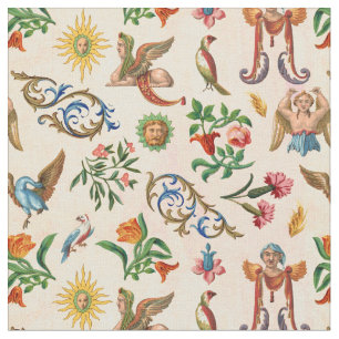 Tecido Criaturas mitológicas de aves italianas renascent