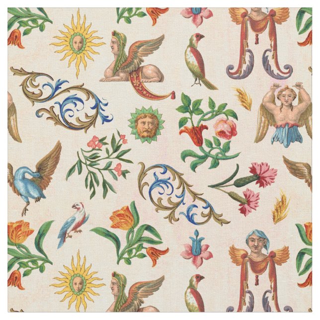 Tecido Criaturas mitológicas de aves italianas renascenti (Detalhe)