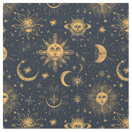 Tecido Crie sua própria Lua e estrelas Douradas e azuis