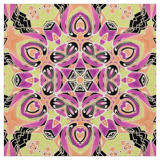 Tecido Crimson , mandala multicolorido , mandala , limão  (Modelo)