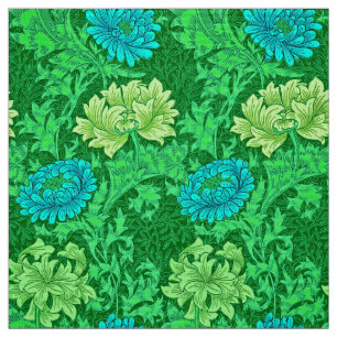 Tecido Crisântemos, verde limão & Aqua de William Morri