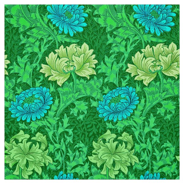 Tecido Crisântemos, verde limão & Aqua de William Morris (Modelo)