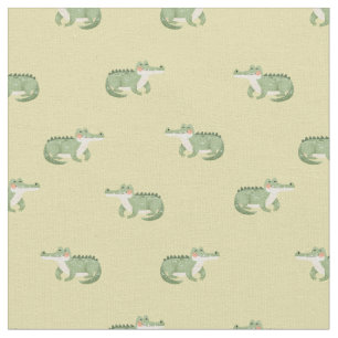 Tecido Crocodilos em Aquarela em Amarelo Claro