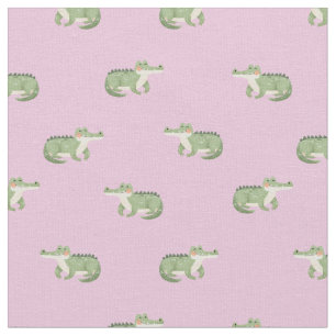 Tecido Crocodilos em Aquarela em Rosa Claro