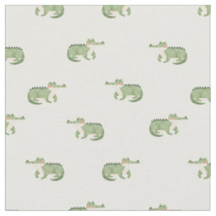 Tecido Crocodilos em Aquarela sobre Branco