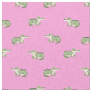 Tecido Crocodilos em Aquarela sobre Rosa