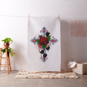 Tecido Cruz de Prata com uma Rosa Vermelha