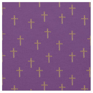 Tecido Cruzes de Madeira sobre Roxo Escuro