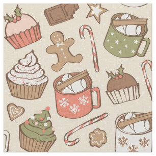 Tecido Cupcake de Cacau Quente de Natal Vintage Tradicion