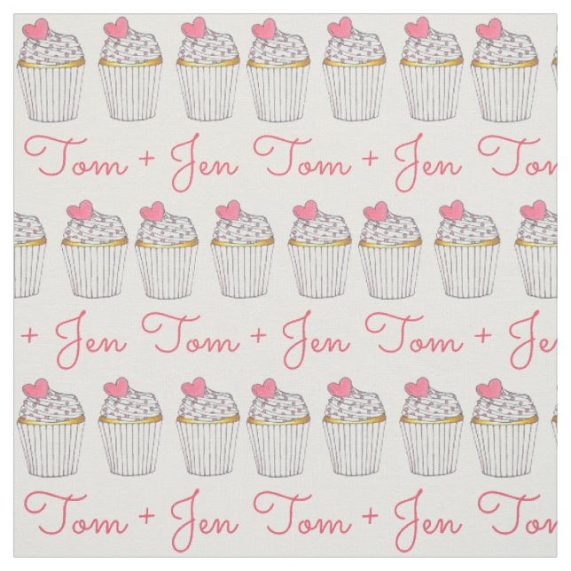 Tecido Cupcake de Casamento Personalizado Amor Coração Ro (Modelo)