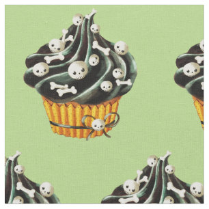Tecido Cupcake preto do Dia das Bruxas com crânios
