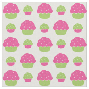 Tecido Cupcakes cor-de-rosa e verdes