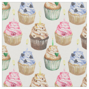 Tecido Cupcakes de aquarela