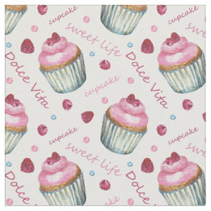 Tecido cupcakes de aquarela