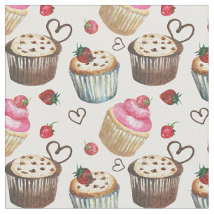 Tecido Cupcakes de aquarela