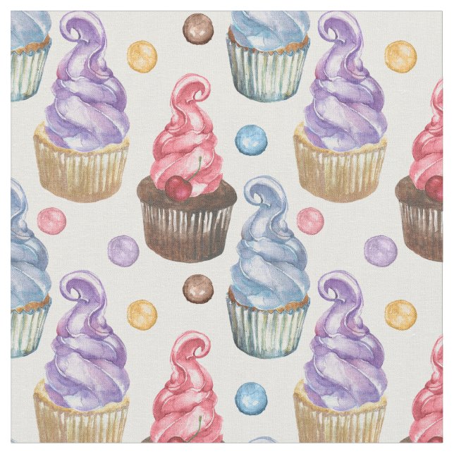 Tecido Cupcakes de aquarela coloridos (Detalhe)