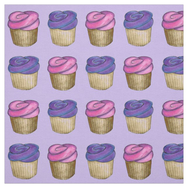 Tecido Cupcakes de Aquarela, cor-de-rosa e Fosco roxo (Modelo)