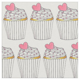 Tecido Cupcakes De Coração Rosa Glacés De Bolo Espingarda
