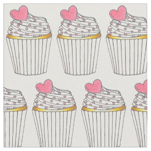 Tecido Cupcakes De Coração Rosa Glacés De Bolo Espingarda