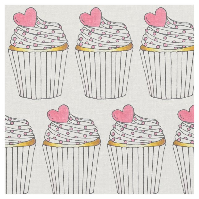 Tecido Cupcakes De Coração Rosa Glacés De Bolo Espingarda (Detalhe)