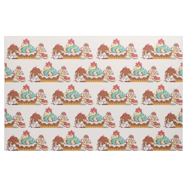 Tecido Cupcakes de Estilo Retroativo Padrão de Sobremesa  (Fat Quarter)