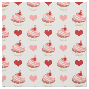 Tecido cupcakes e corações de morango
