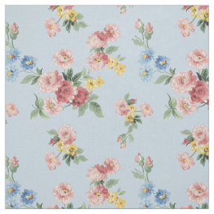 Tecido Customizável floral Pastel feminino - fundo azul