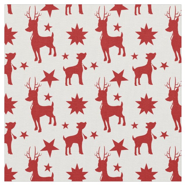 Tecido Cute Christmas pattern with red reindeer and stars (Detalhe)