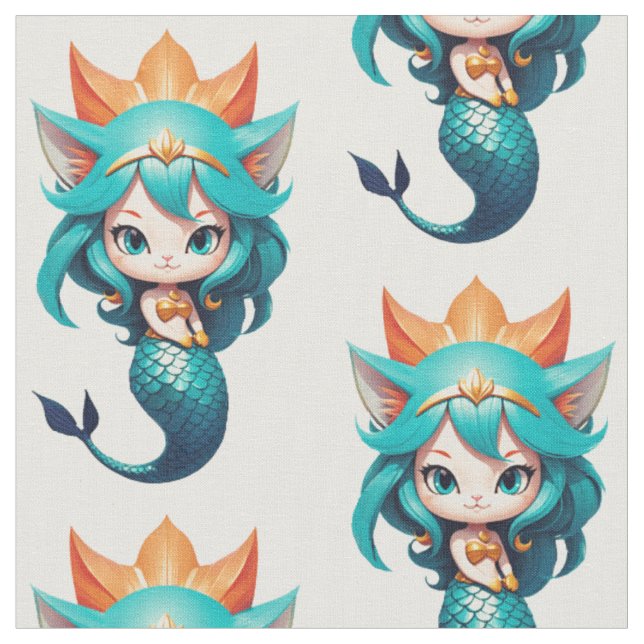 Tecido Cute Kitty Cat Mermaid Thunder_Cove (Detalhe)