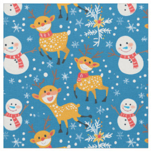 Tecido Cute Reindeer E Snowman