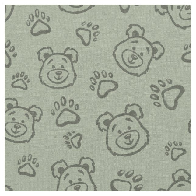 Tecido Cute Teddy Bear Paws Boho Boy Baby Kids Sage Green (Detalhe)