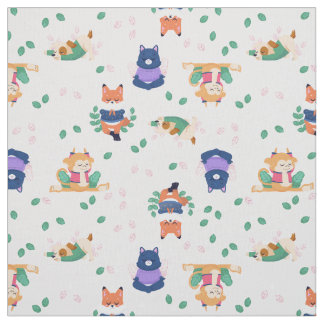 Tecido cute yoga fox animals pastel pink