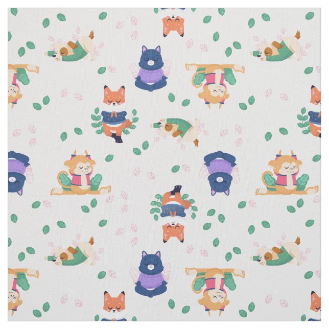 Tecido cute yoga fox animals pastel pink (Modelo)