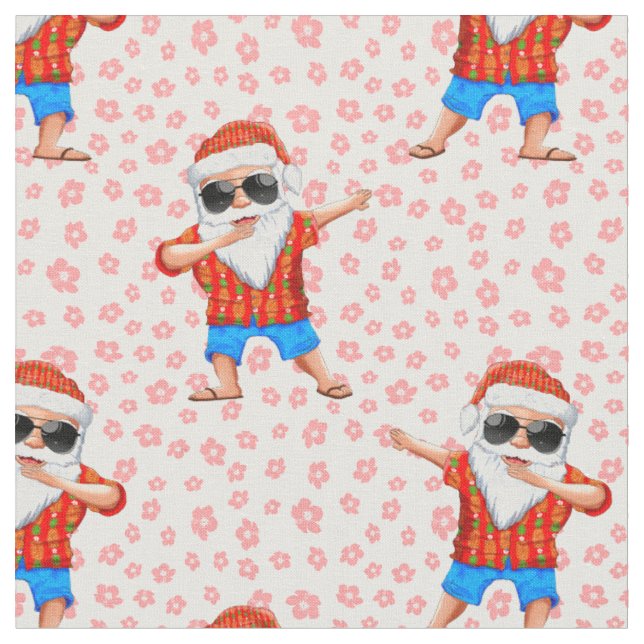 Tecido Dabbing Beach Santa Claus em uma camisa Aloha com  (Detalhe)