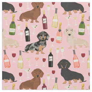 Tecido Dachshund, cães, amante de vinho, rosa