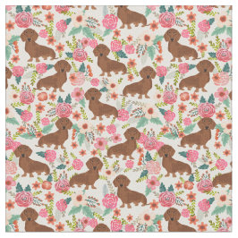 Tecido Dachshund dogs vintage creme floral