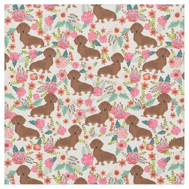 Tecido Dachshund dogs vintage creme floral (Detalhe)
