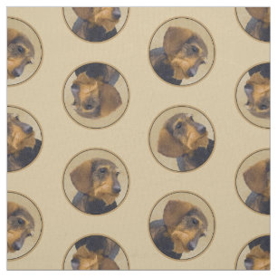 Tecido Dachshund Painting Black & Tan Dog Art cabelado