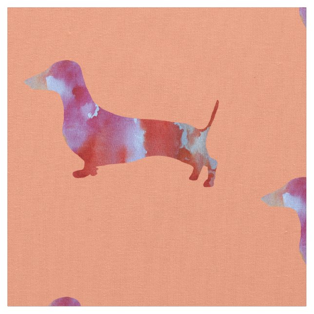 Tecido Dachshund Watercolor Art Rosa (Detalhe)