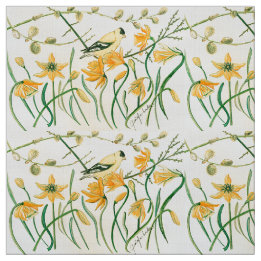 Tecido Daffodils e Goldfinches
