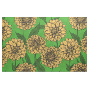 Tecido Dahlias em amarelo e verde