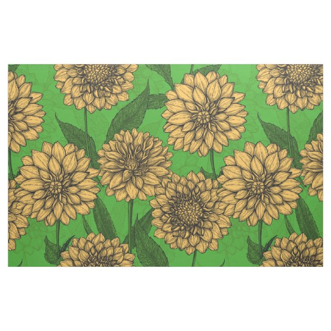 Tecido Dahlias em amarelo e verde (Fat Quarter)