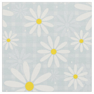 Tecido Daisies na xadrez azul pálida de gingham