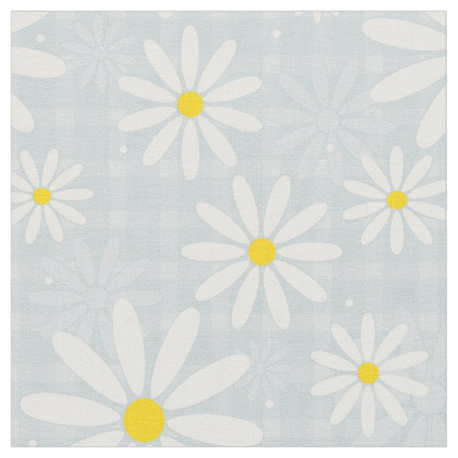 Tecido Daisies na xadrez azul pálida de gingham (Detalhe)