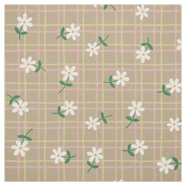 Tecido Daisies on Brown Plaid (medium scale) (Modelo)