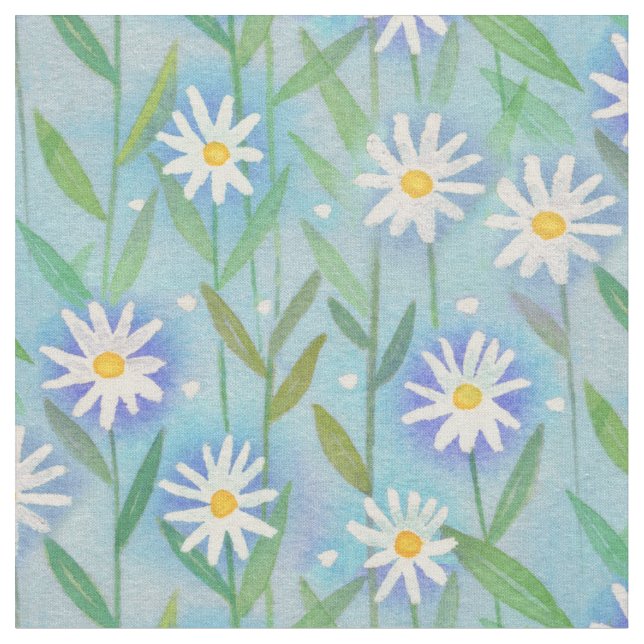 Tecido Daisy Floral Branco Azul Aqua (Detalhe)