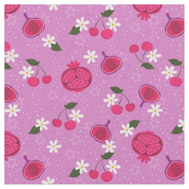 Tecido Daisy floral de fruta de romã roxa (Detalhe)