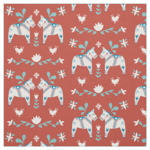 Tecido Dala Horse Folk White Christmas